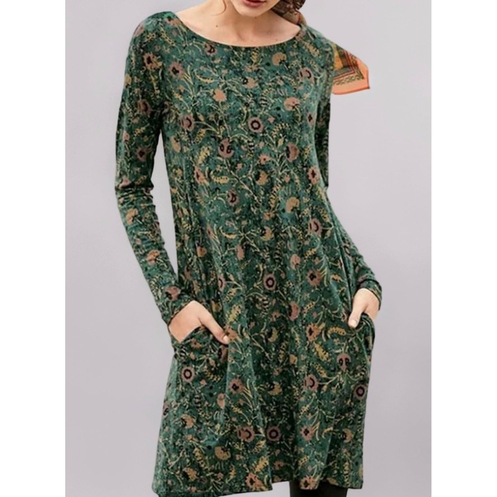 Peruvian Connection Orla Dress Floral Pima Cotton M Floral Longsleeve Fall Boho